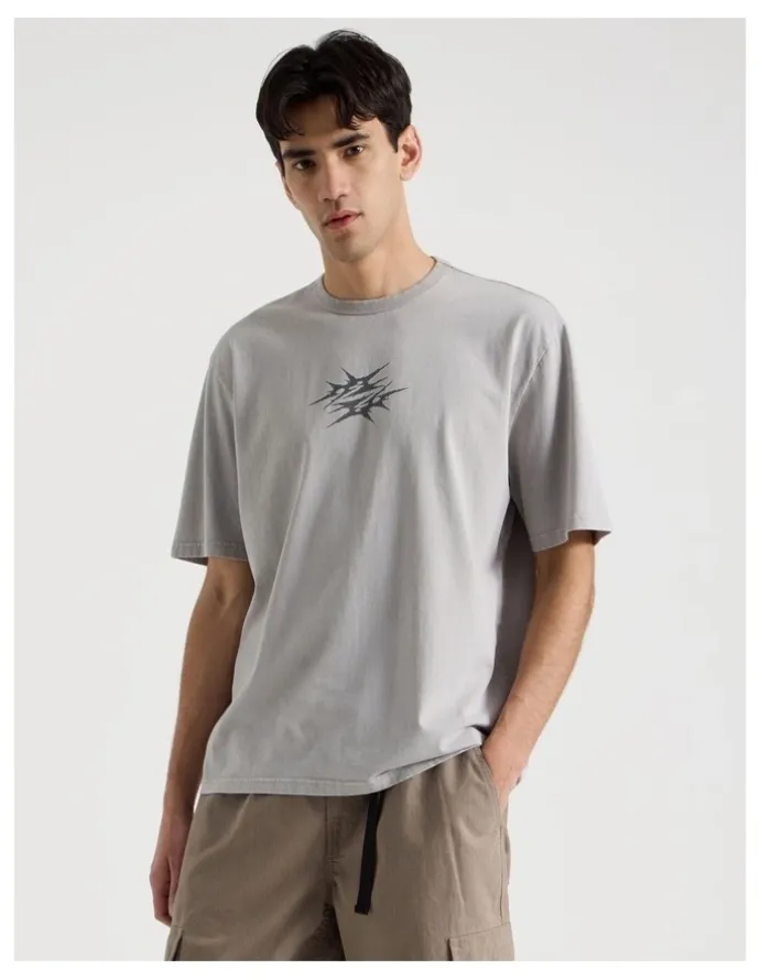 There After Snow Wash Tribal Print Short Sleeve Tee in Grey