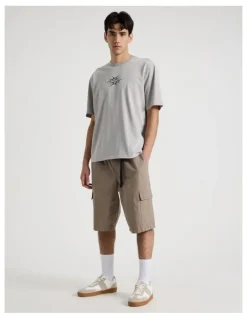 There After Snow Wash Tribal Print Short Sleeve Tee in Grey