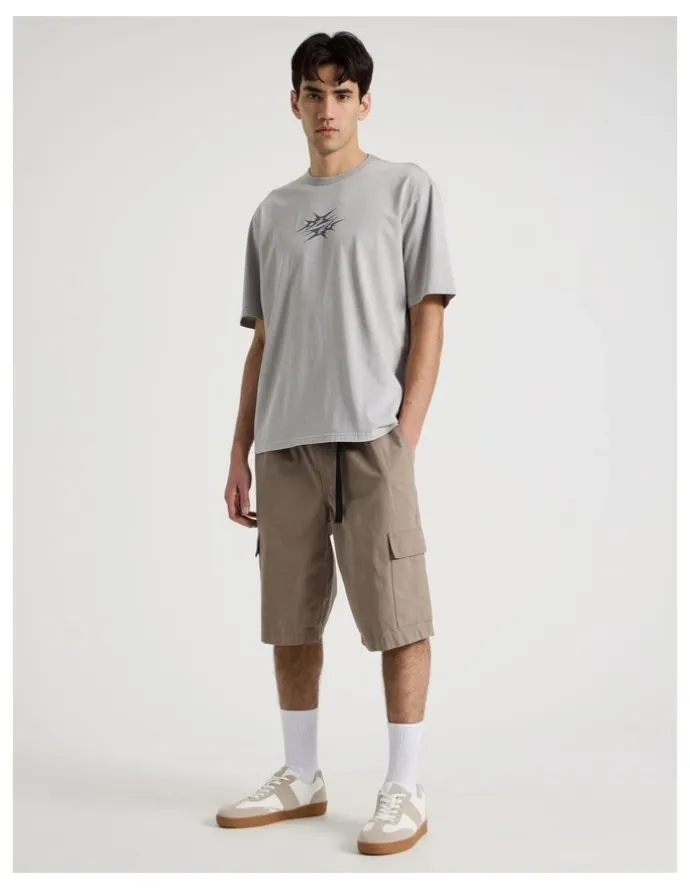 There After Snow Wash Tribal Print Short Sleeve Tee in Grey
