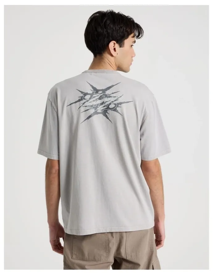 There After Snow Wash Tribal Print Short Sleeve Tee in Grey