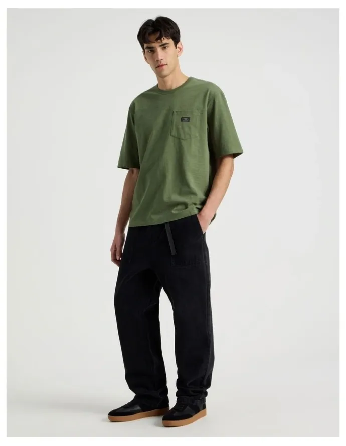 There After Straight Leg Denim Jeans with Built-In Belt in Black