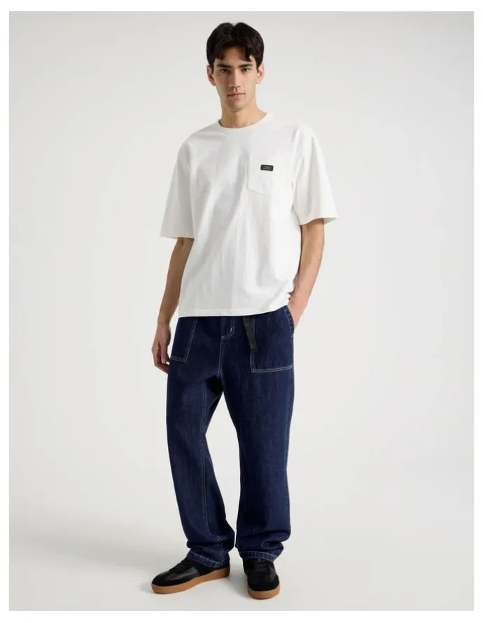 There After Straight Leg Denim Jeans with Built-In Belt in Dark Denim