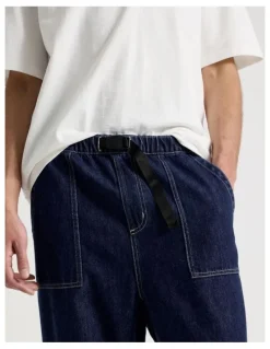 There After Straight Leg Denim Jeans with Built-In Belt in Dark Denim