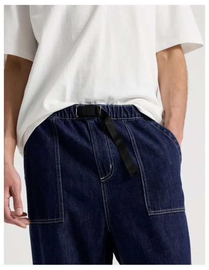 There After Straight Leg Denim Jeans with Built-In Belt in Dark Denim