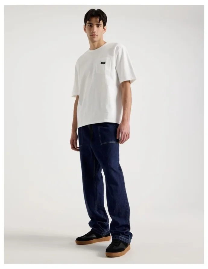 There After Straight Leg Denim Jeans with Built-In Belt in Dark Denim