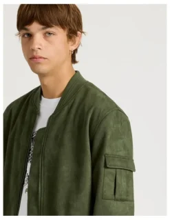 There After Sueded Bomber Jacket in Green
