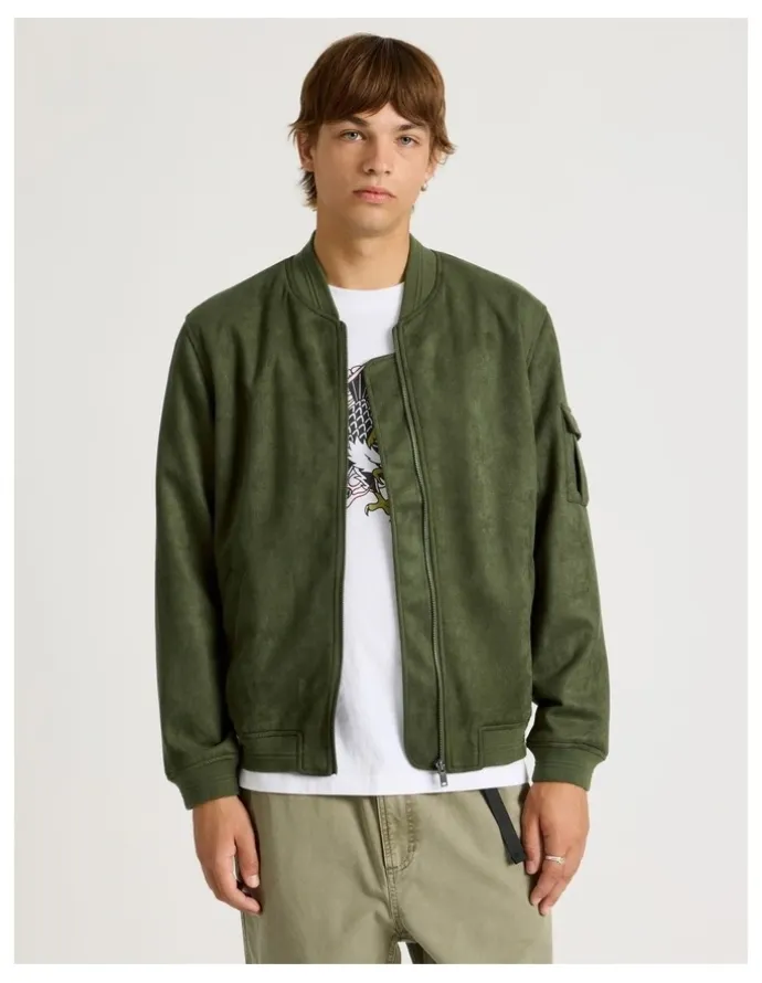 There After Sueded Bomber Jacket in Green