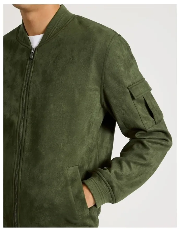 There After Sueded Bomber Jacket in Green