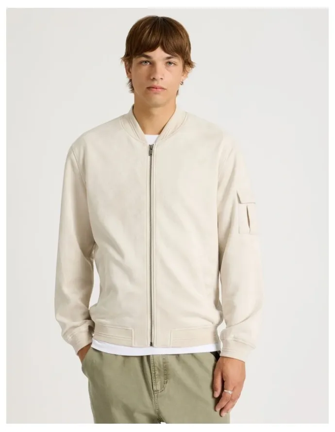 There After Sueded Bomber Jacket in Stone