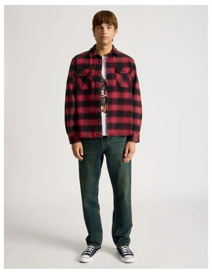 There After Vintage Long Sleeve Check Shirt in Red