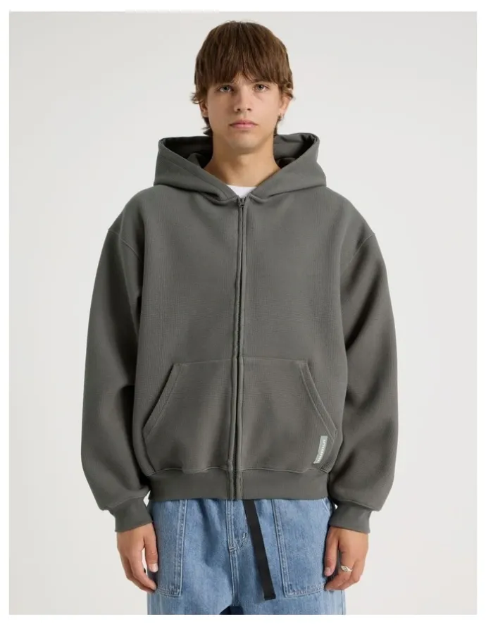 There After Waffle Hooded Sweat in Charcoal