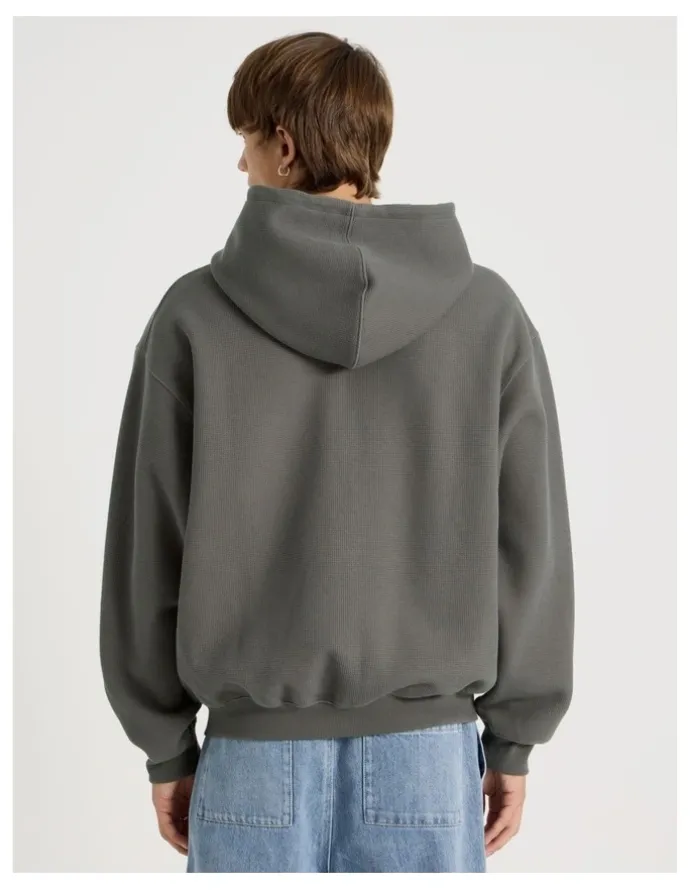 There After Waffle Hooded Sweat in Charcoal