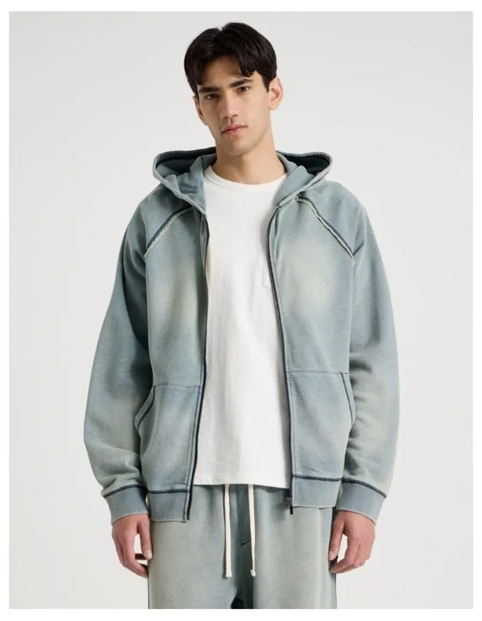 There After Washed Terry Hooded Sweat in Mid Blues