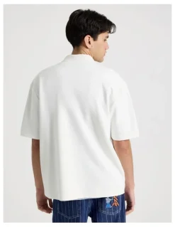 There After Zip Front Short Sleeve Polo in White