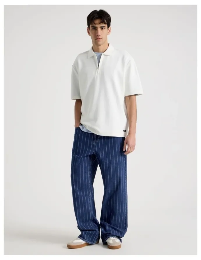 There After Zip Front Short Sleeve Polo in White