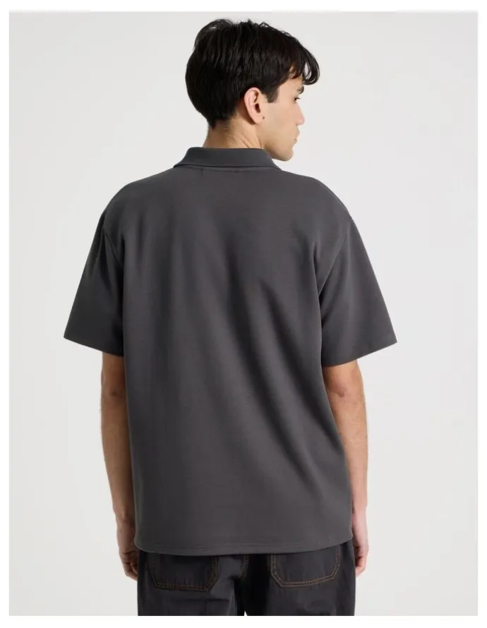 There After Zip Front Short Sleeve Polo in Grey