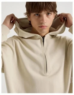 There After 1/4 Zip Hooded Sweat in Stone