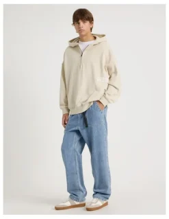 There After 1/4 Zip Hooded Sweat in Stone