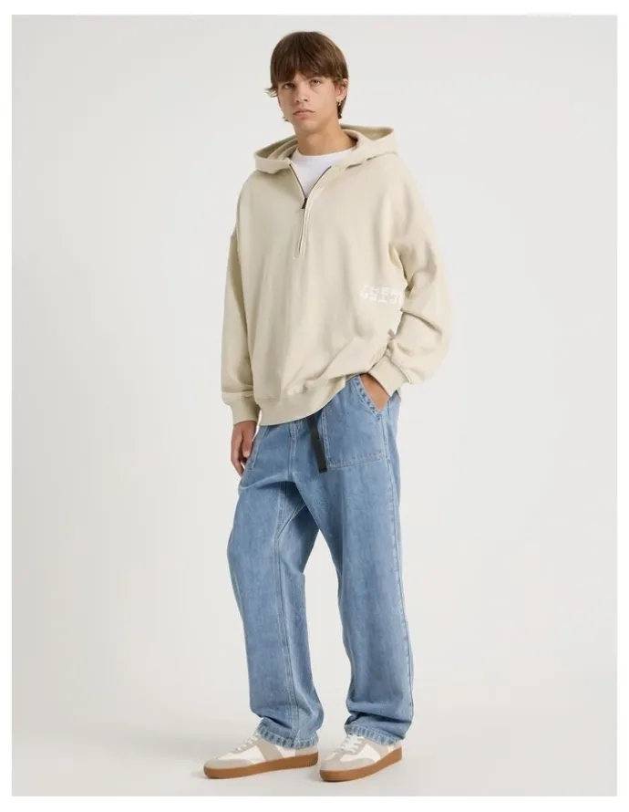 There After 1/4 Zip Hooded Sweat in Stone