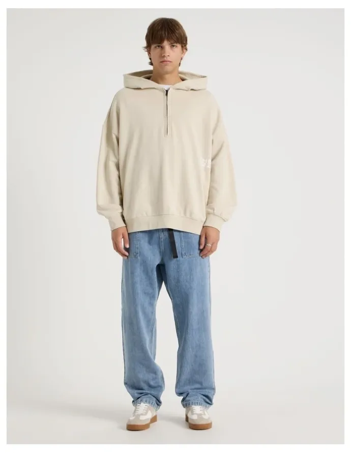 There After 1/4 Zip Hooded Sweat in Stone