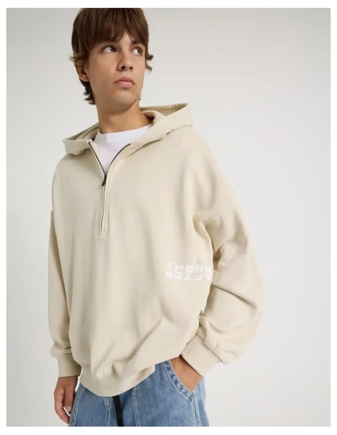 There After 1/4 Zip Hooded Sweat in Stone