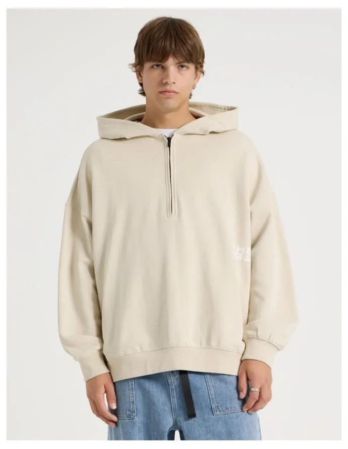 There After 1/4 Zip Hooded Sweat in Stone
