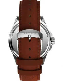 Timex Essex Day And Date Leather Strap Watch 46mm in Brown