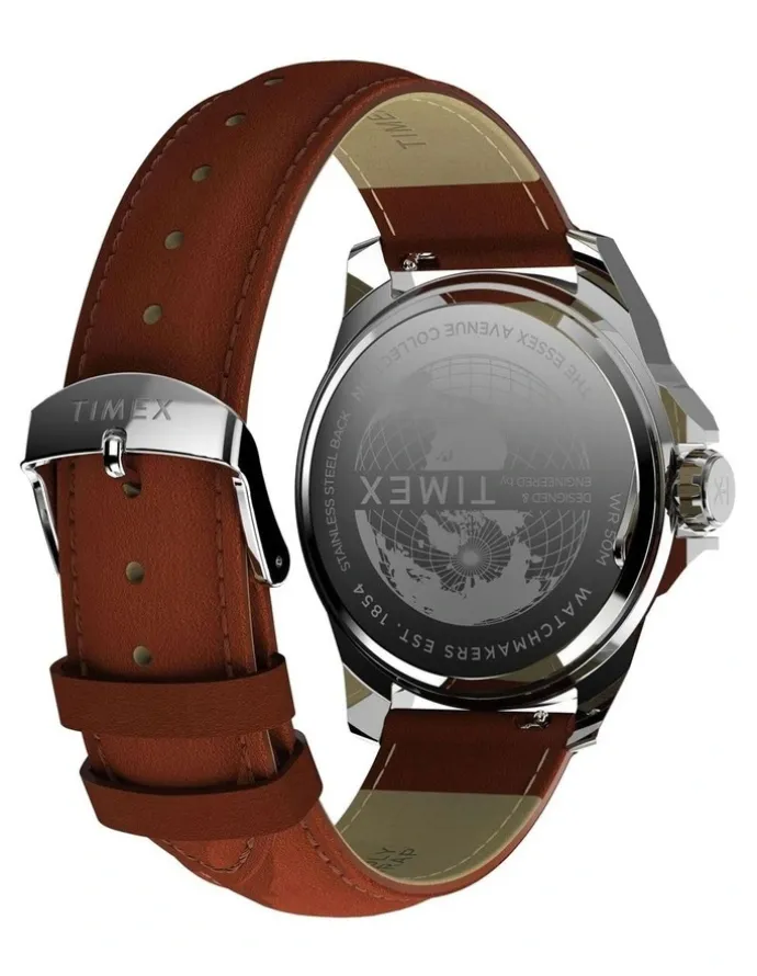 Timex Essex Day And Date Leather Strap Watch 46mm in Brown
