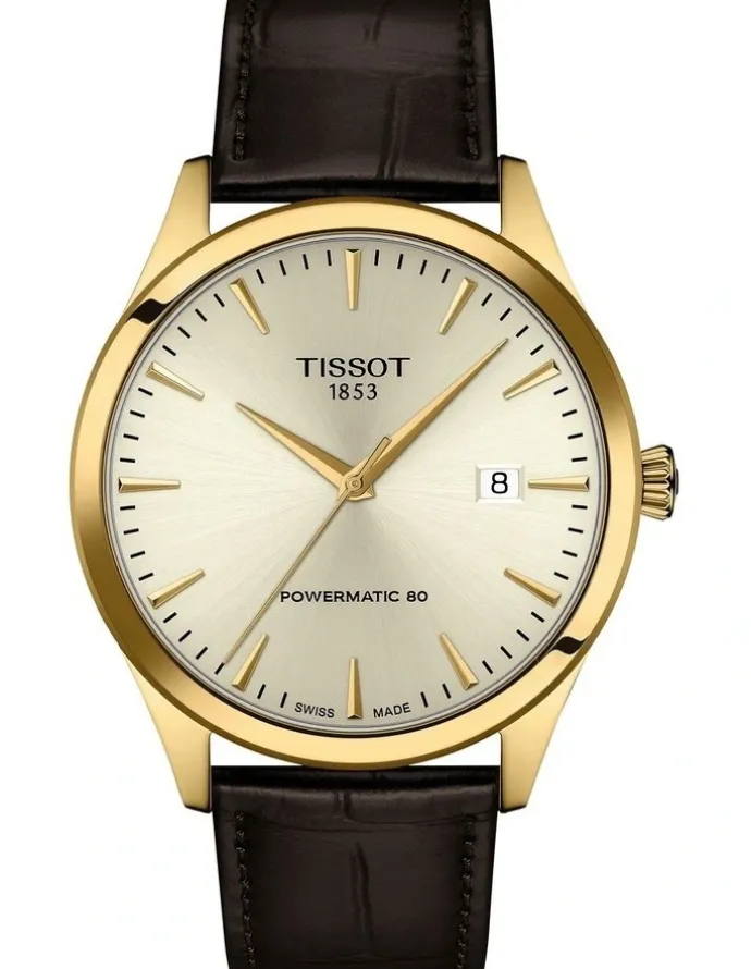 Tissot Classic Dream Powermatic 80 40mm Watch in Yellow Gold PVD/Brown T1584073626100