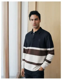 Trenery Bold Stripe Monogram Rugby in Navy