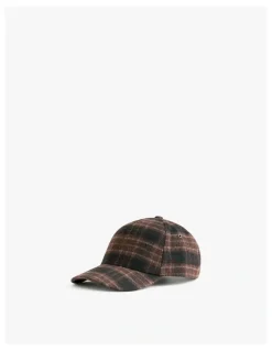 Trenery Leo Wool Blend Check Monogram Cap in Coffee Bean