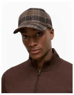 Trenery Leo Wool Blend Check Monogram Cap in Coffee Bean