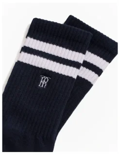 Trenery Monogram Rib Sport Sock in Navy