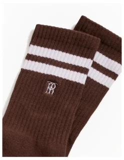 Trenery Monogram Rib Sport Sock in Rich Brown