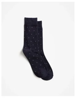 Trenery Square Grid Crew Sock in Navy Marle