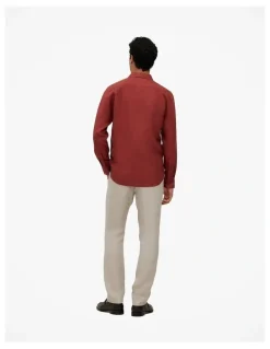 Trenery Tailored Fit Delave Linen Shirt in Russet