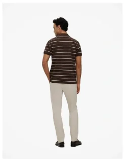 Trenery Australian Cotton Pique Stripe Polo in Coffee