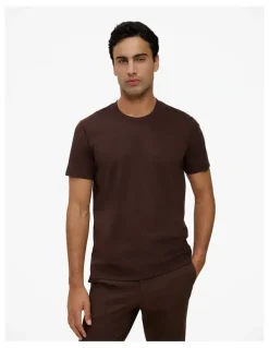 Trenery Cotton Crew T-shirt in Coffee