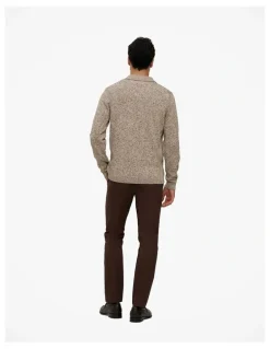 Trenery Cotton Speckle Knit Polo in Stone