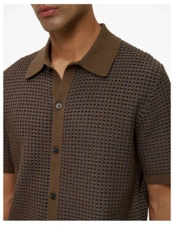 Trenery Jacquard Geo Knit Shirt in Cocoa