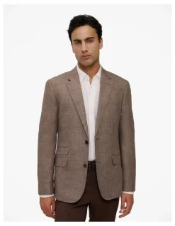 Trenery Linen Cotton Textured Blazer in Cocoa