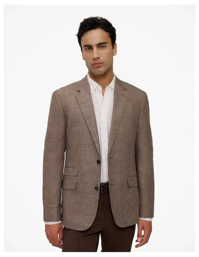 Trenery Linen Cotton Textured Blazer in Cocoa