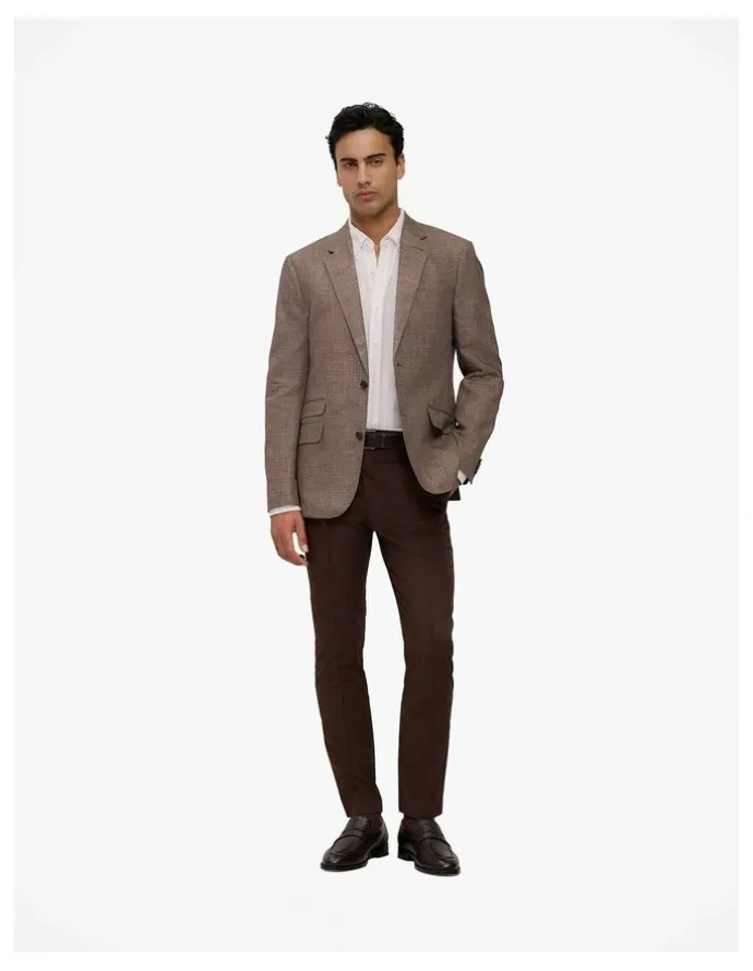 Trenery Linen Cotton Textured Blazer in Cocoa