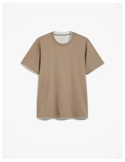 Trenery Mercerised Cotton Layered T-shirt in Dark Taupe