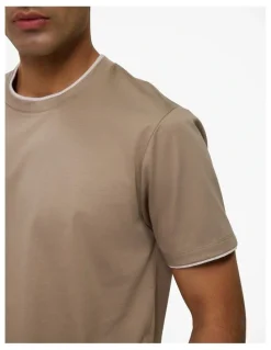 Trenery Mercerised Cotton Layered T-shirt in Dark Taupe