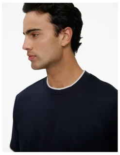 Trenery Mercerised Cotton Layered T-shirt in Navy