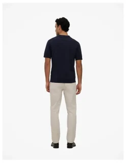 Trenery Mercerised Diamond Knit Polo in Navy