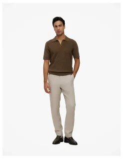 Trenery Mercerised Diamond Knit Polo in Cocoa