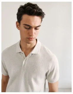 Trenery Pique Marle Monogram Polo in Stone