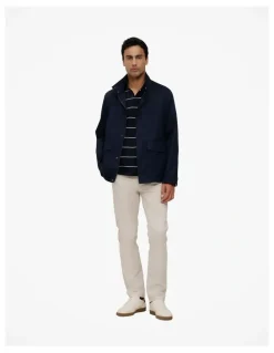 Trenery Pique Stripe Monogram Polo in Navy